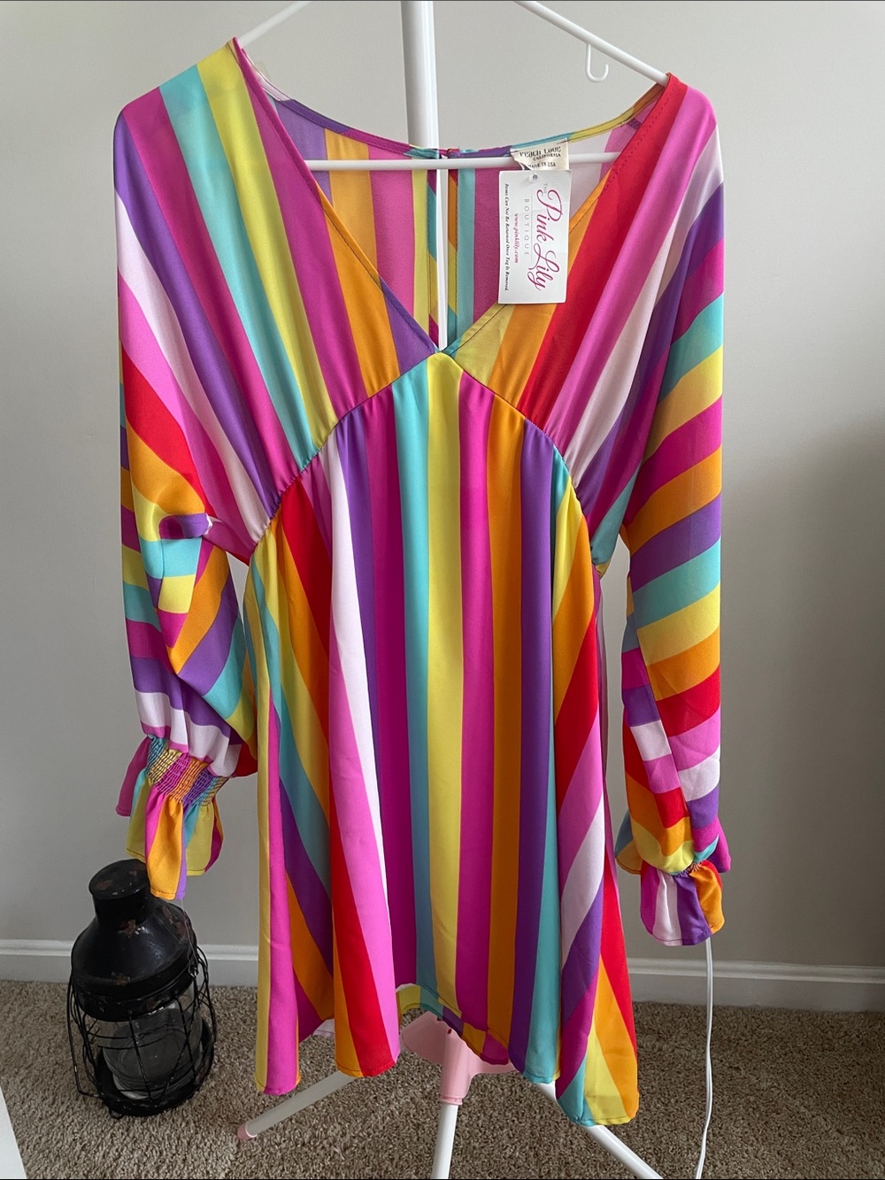 Pink Lily Rainbow Striped V-Neck Long Sleeve Women’s Top